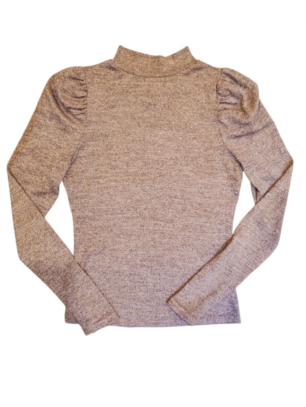 Dolan Left Coast Anthropologie XXS Metallic Puff Sleeve Mock Neck Top Sand